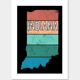 Indiana State Pride Retro Outline Posters and Art